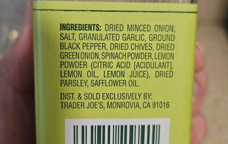 Trader Joe’sグリーンゴッデスドレッシングの原材料ラベル