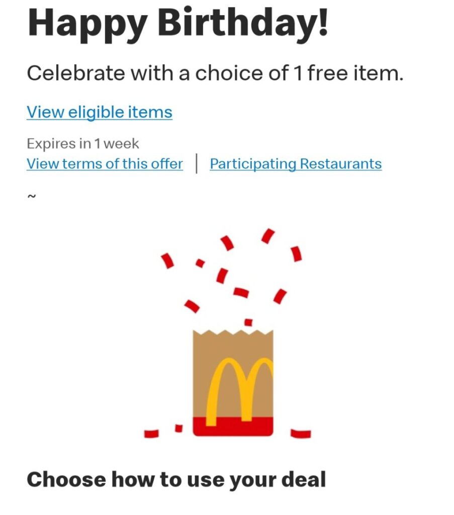 マクドナルドのバースデーフリービー